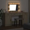 vidaXL Dressing Table with Mirror Lights 3 pcs Brown Engineered Wood