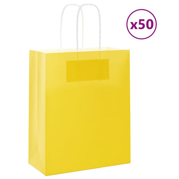 vidaXL Paper Bags 50 pcs with Handles Yellow 18x8x22 cm