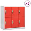 vidaXL Locker Cabinets 5 pcs Light Grey and Red 90x45x92.5 cm Steel