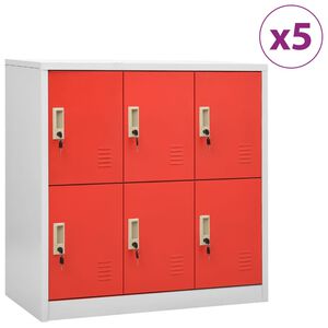 vidaXL Locker Cabinets 5 pcs Light Grey and Red 90x45x92.5 cm Steel