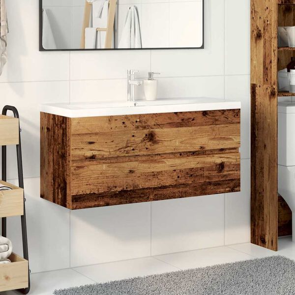 vidaXL Sink Cabinet with Built-in Basin Old Wood