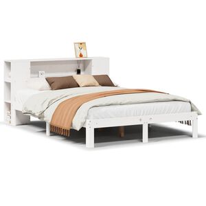 vidaXL Bookcase Bed without Mattress White 135x190 cm Doouble Solid Wood Pine