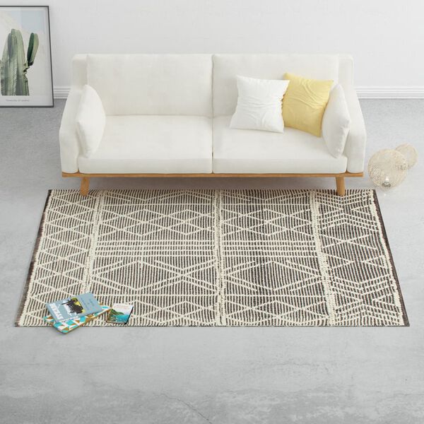 vidaXL Rug Handwoven Wool 120x170 cm Black/White