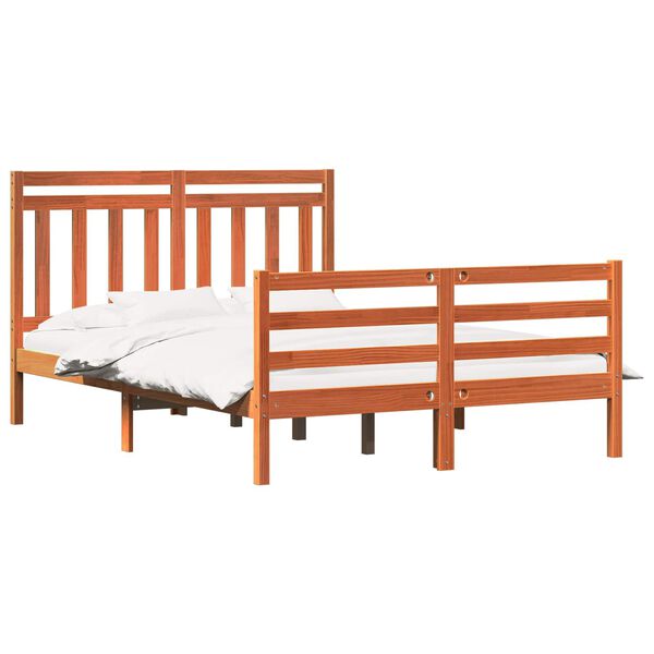 vidaXL Bed Frame with Headboard Wax Brown 150 x 200 cm