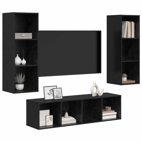 vidaXL TV Cabinet Set Wall-mounted 3 pcs Black Oak Engineered Wood