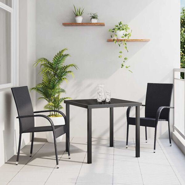 vidaXL Garden Dining Set 3 pcs Black Powder-Coated Steel