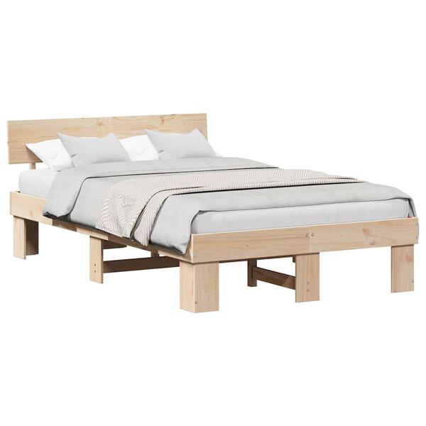 vidaXL Bed Frame with Headboard Natural 120 x 200 cm Solid Pine Wood