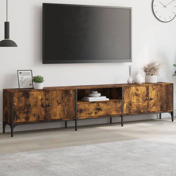 vidaXL TV Cabinet with Drawer Smoked Oak 200x25x44 cm Engineered Wood