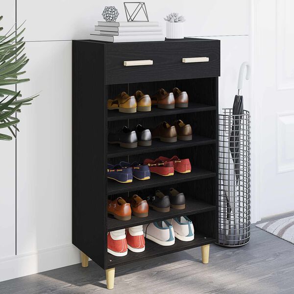 vidaXL Shoe Cabinet Plain Black Oak 60 x 35 x 105 cm Engineered Wood