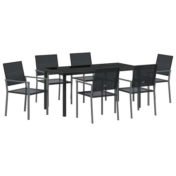 vidaXL Garden Dining Set 7 pcs Black PE Rattan