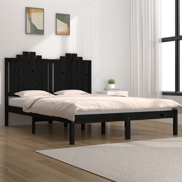 vidaXL Bed Frame without Mattress Black Solid Wood 140x190 cm (810001+818474)