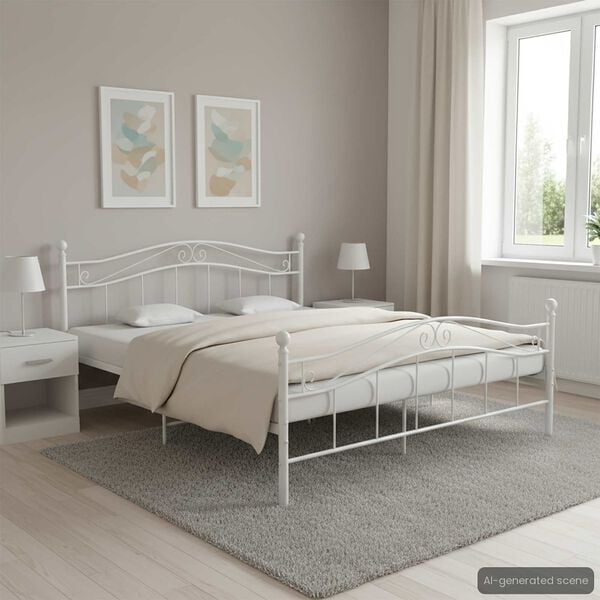 vidaXL Bed Frame without Mattress White Metal 200x200 cm