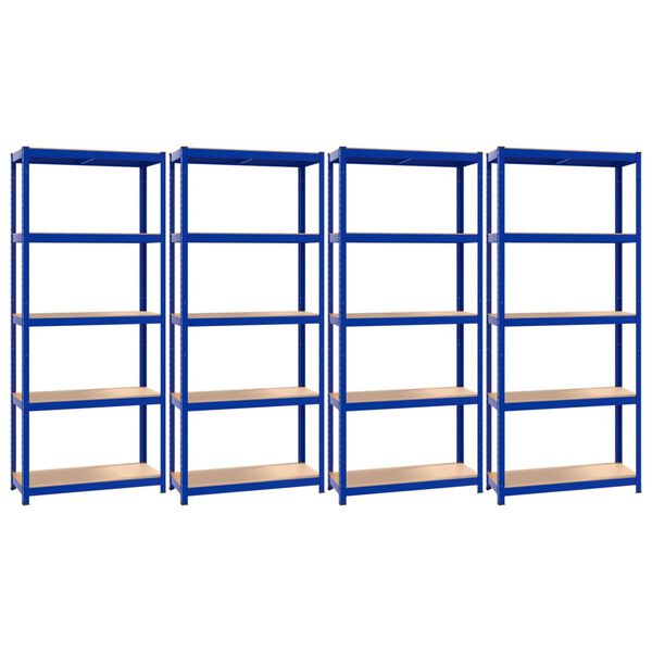 vidaXL 5-Layer Shelves 4 pcs Blue Steel&Engineered Wood