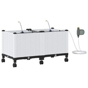 vidaXL Garden Planter with Irrigation&Wheels 2 pcs White PP