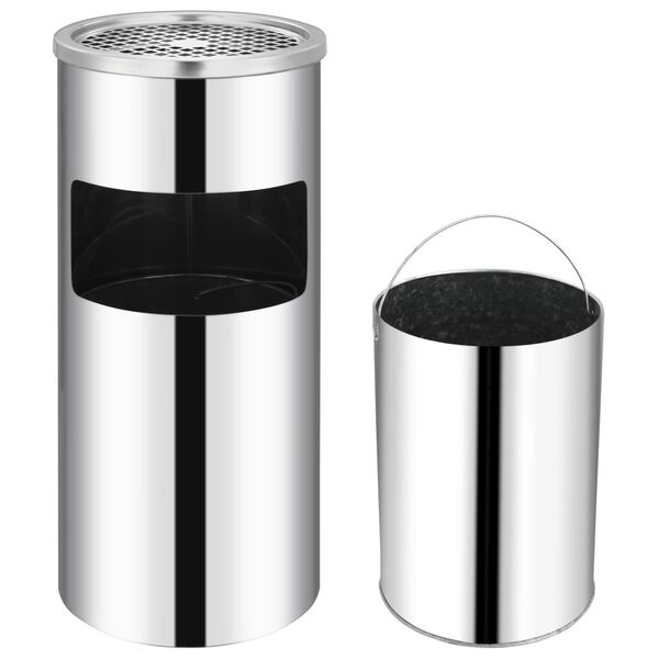 vidaXL Wall Ashtray Dustbin Stainless Steel 26 L