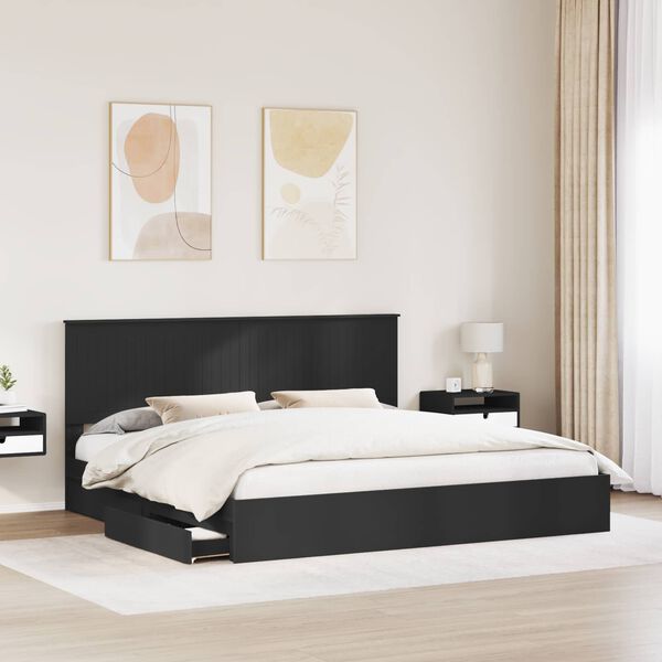 vidaXL Storage Bed with Headboard Black 200 x 200 cm Engineered Wood