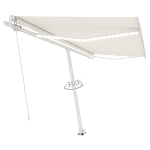 vidaXL Manual Retractable Awning with LED 450x350 cm Cream