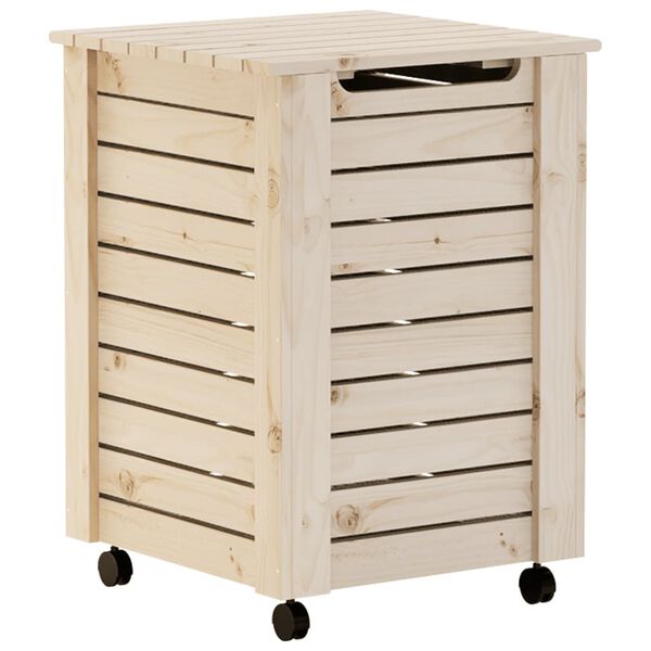 vidaXL Laundry Basket with Wheels RANA 45x45x64 cm Solid Wood Pine
