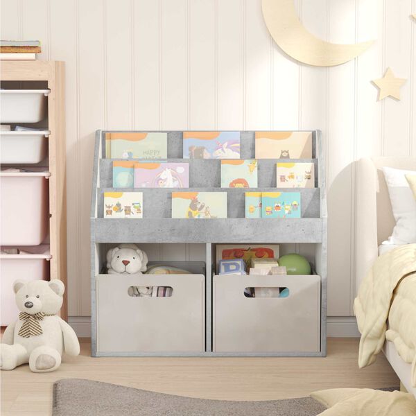 vidaXL Kids Bookshelf with Storage Concrete Grey 72.5 x 29.5 x 69 cm
