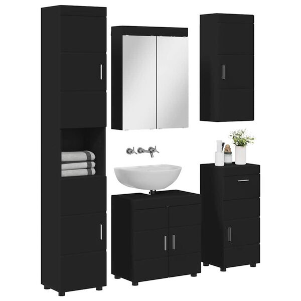 vidaXL Bathroom Furniture Set with Drawer TULUM Black Engineered Wood