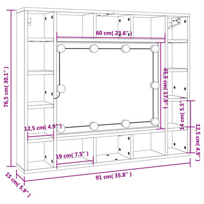 vidaXL Mirror Cabinet with LED Concrete Grey 91x15x76.5 cm