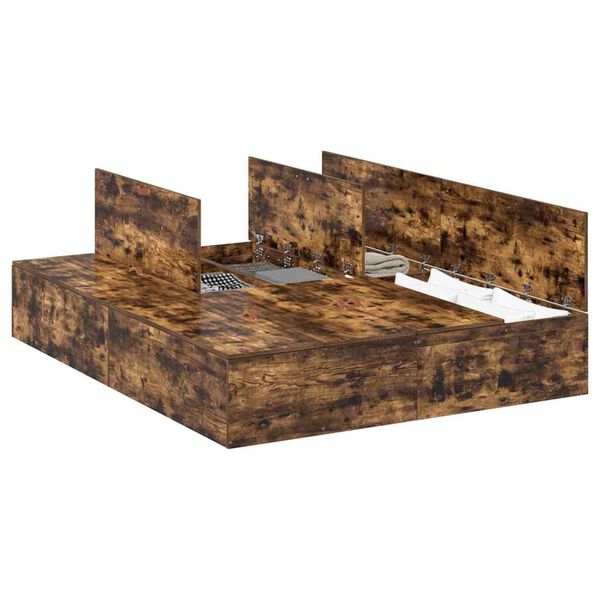 vidaXL Storage Bed Frame Smoked Oak 150 x 200 cm Engineered Wood