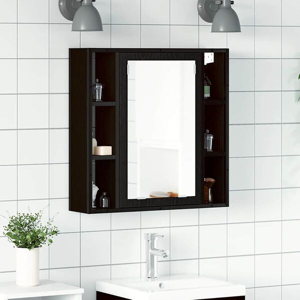 vidaXL Bathroom Mirror Cabinet Black Oak 60x16x60 cm Engineered Wood