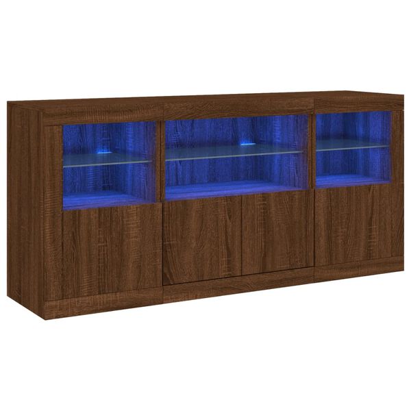 vidaXL Sideboard with LED Lights Brown Oak 142.5x37x67 cm