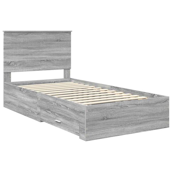 vidaXL Bed Frame with Drawer Grey Sonoma 100 x 200 cm Engineered Wood