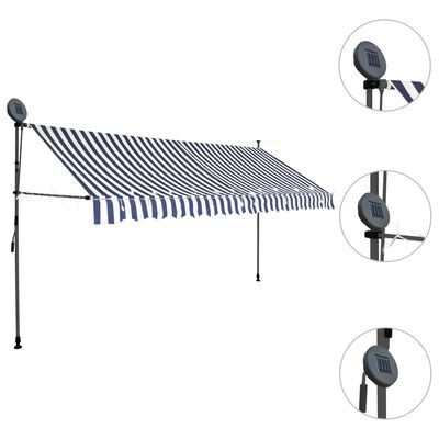 vidaXL Manual Retractable Awning with LED 350 cm Blue and White