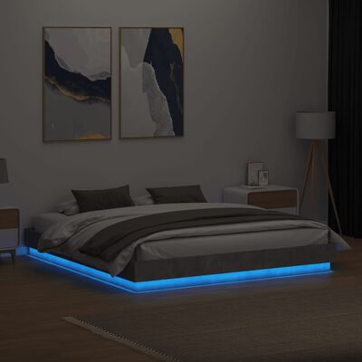 vidaXL Bed Frame with LED Lights Concrete Grey 180x200 cm Super King