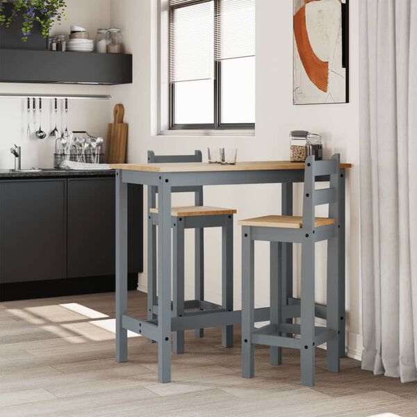 vidaXL 3 Piece Bar Set Grey Solid Wood Pine