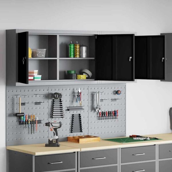 vidaXL Tool Cabinet Set with Shelf 5 pcs Black Powder-Coated Steel