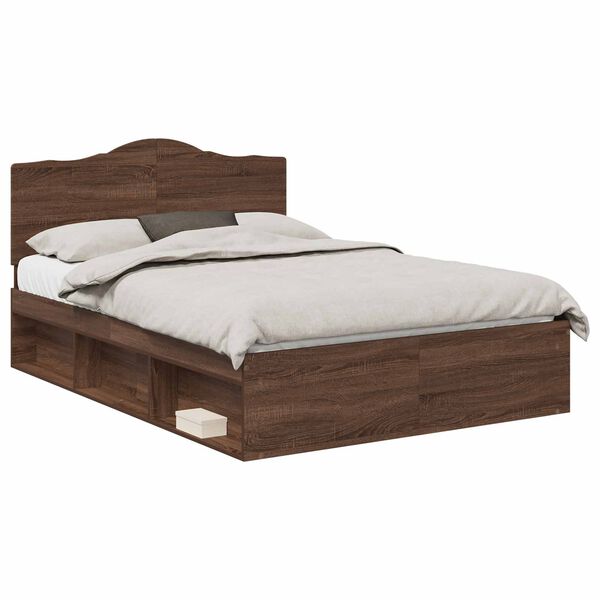 vidaXL Bed Frame with Headboard Brown Oak 140 x 200 cm Solid Pine Wood