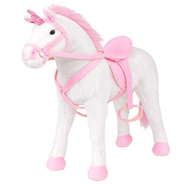 vidaXL Standing Plush Toy Unicorn White and Pink XXL