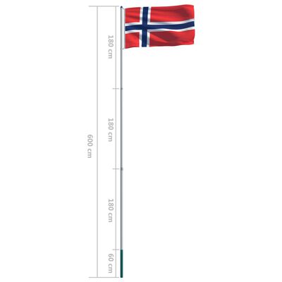 vidaXL Norway Flag and Pole Aluminium 6 m
