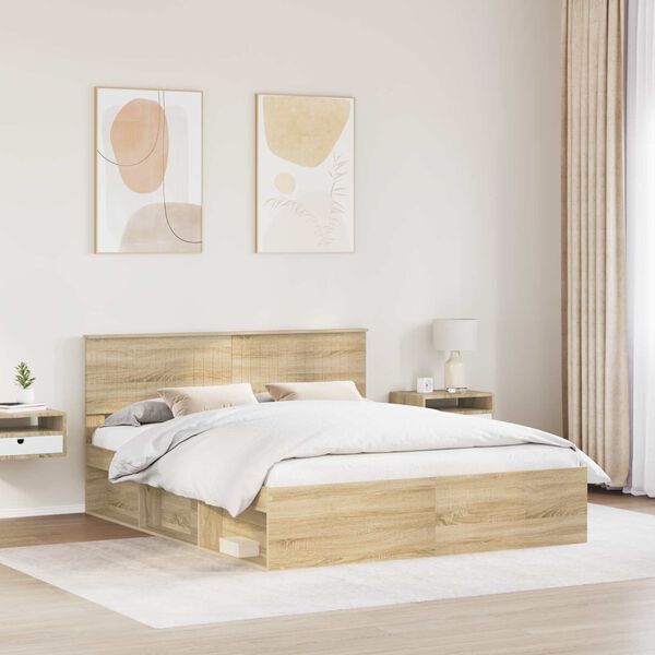 vidaXL Bed Frame with Headboard Sonoma 160 x 200 cm Solid Pine Wood