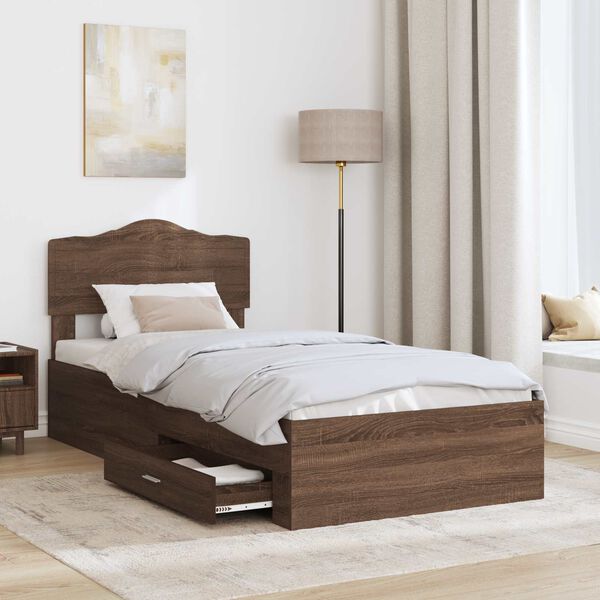 vidaXL Bed Frame with Headboard Brown Oak 100 x 200 cm Engineered Wood