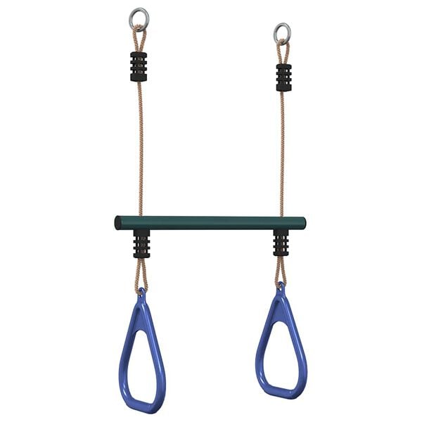 vidaXL Trapeze Bar with Gym Rings for Kids Blue and Dark Green Steel