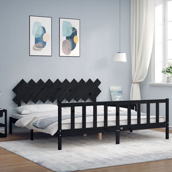 vidaXL Bed Frame without Mattress Black 200x200 cm Solid Wood Pine