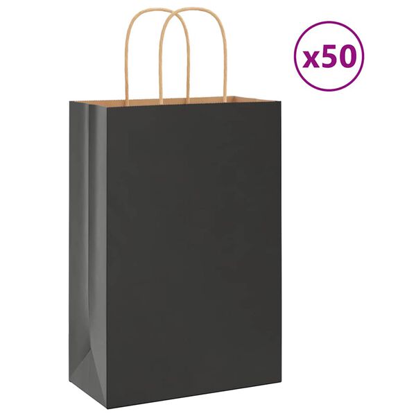 vidaXL Paper Bags 50 pcs with Handles Black 21x11x31 cm