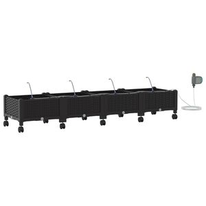 vidaXL Garden Planter with Irrigation&Wheels 4 pcs Black PP