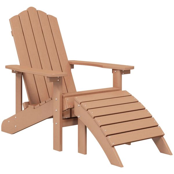 vidaXL Garden Adirondack Chair with Footstool & Table HDPE Brown