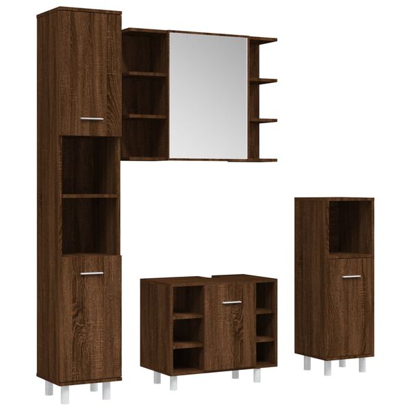 vidaXL 4 Piece Bathroom Cabinet Set Brown Oak Engineered Wood