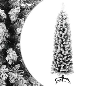 vidaXL Christmas Tree | Green with White Flocked Snow | PVC, Steel | Slim