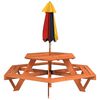 vidaXL Picnic Table for 6 Kids with Umbrella Hexagon Solid Wood Fir