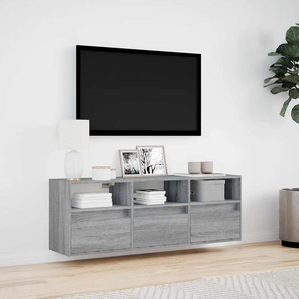 vidaXL TV Wall Cabinet with LED Lights Grey Sonoma 130x31x45 cm