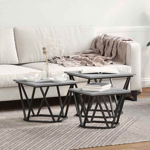 vidaXL Coffee Table 3 pcs Grey sonoma 50 x 50 x 40 cm
