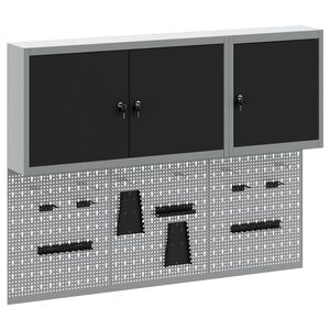 vidaXL Tool Cabinet Set with Shelf 5 pcs Black Powder-Coated Steel