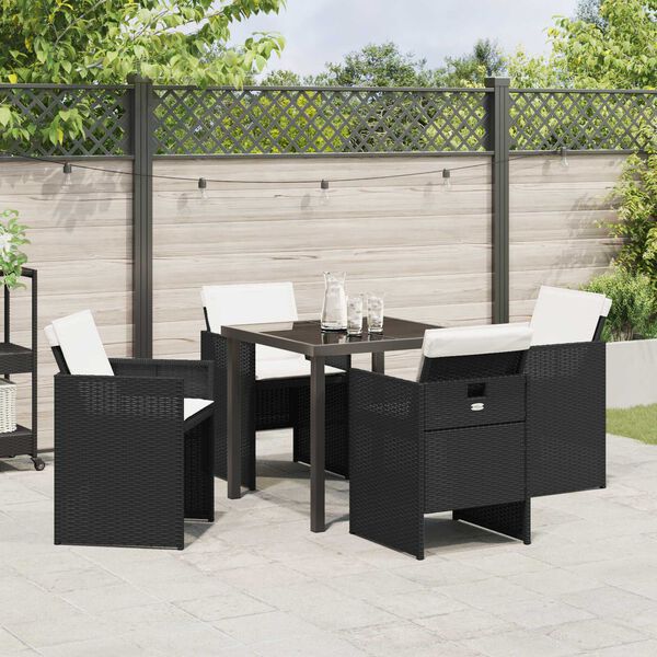 vidaXL Garden Dining Set 5 pcs Black Poly Rattan